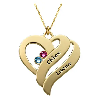 Two Hearts Forever One Necklace with Birthstones in 10ct Solid Yellow Gold