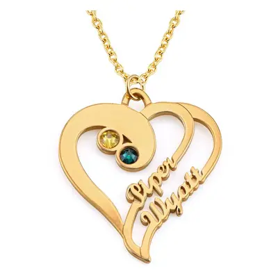 Two Hearts in One Necklace with Birthstones in 18ct Gold Vermeil