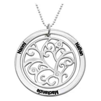 Family Tree Necklace with Diamonds in Sterling Silver