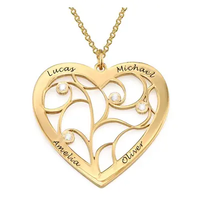 Heart Family Tree Necklace with Diamonds in 18ct Gold Vermeil