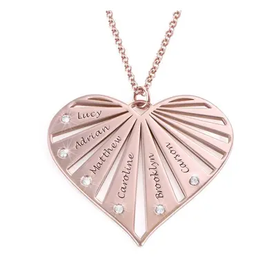 Family Heart Necklace with Diamonds in 18ct Rose Gold Plating