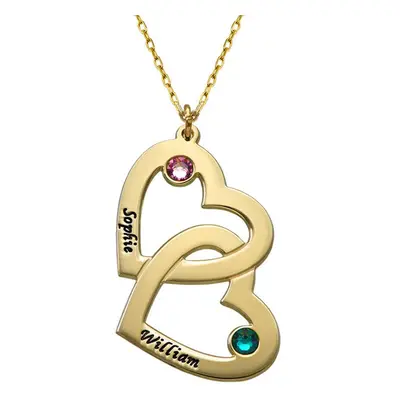 Heart in Heart Engraved Necklace with Birthstones in 10ct Yellow Gold