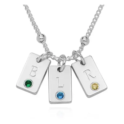 Initial Birthstone Tag Necklace in Sterling Silver