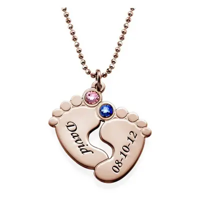 Personalised Baby Feet Necklace with Birthstones in 18ct Rose Gold Plating