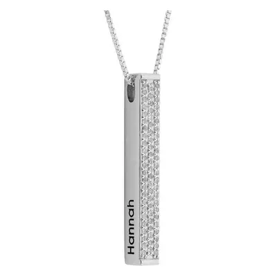 Vertical 3D Bar Necklace with Cubic Zirconia in Silver