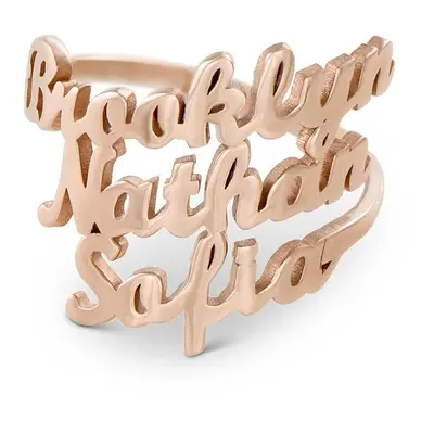 Script Triple Name Ring in 18ct Rose Gold Plating