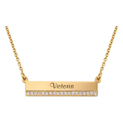 Engraved Pave Bar Necklace with Diamonds in Gold Plating