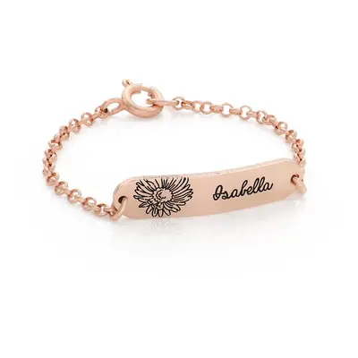 Lyla Baby Name Bracelet with Birth Flower in 18ct Rose Gold Plating