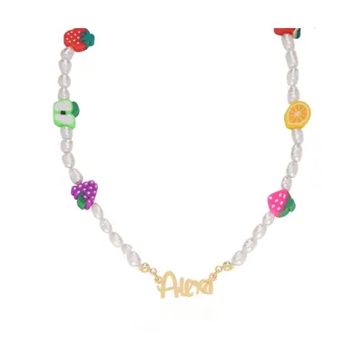 Pearl Fruit-Shake Name Necklace in 18ct Gold Plating