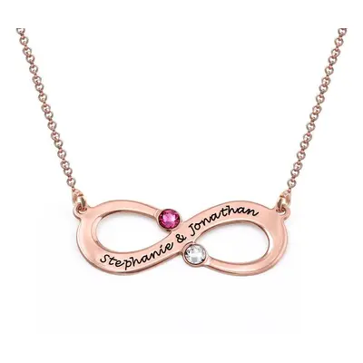 Engraved Infinity Necklace with Birthstones in 18ct Rose Gold Plating