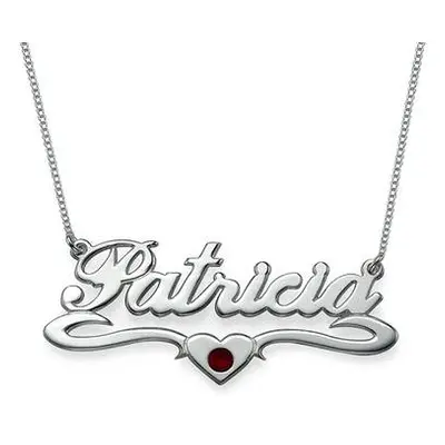 Silver Middle Heart Birthstone Name Necklace