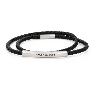 Personalised Woven Black Leather Double Wrap Bracelet for Men