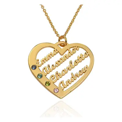 Ella Birthstone Heart Necklace with Names in 18ct Gold Plating