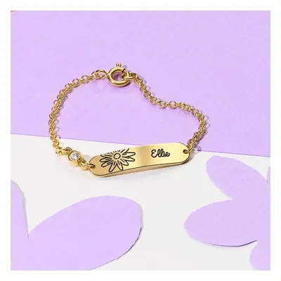 Lyla Baby Name Bracelet with Birth Flower and Stone in 18ct Gold Vermeil