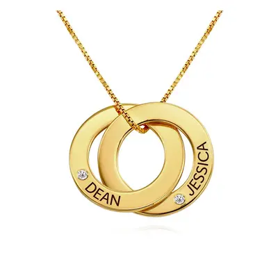 Russian Ring Necklace with 2 Rings and Diamonds in 18ct Gold Plating