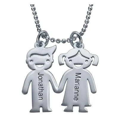 Kids Holding Hands Charms Necklace in Sterling Silver