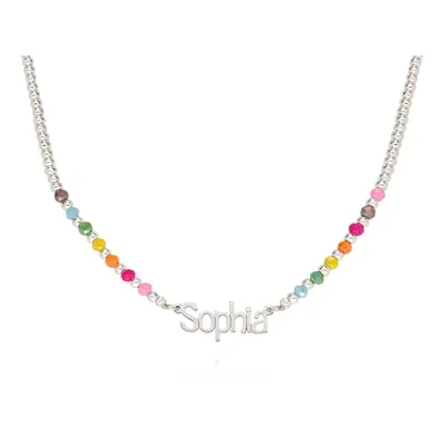 Chicago Rainbow Beaded Name Necklace in Silver Plated Brass