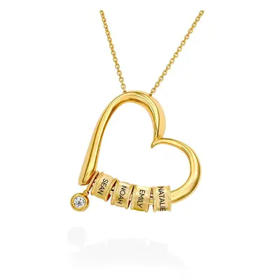 Charming Heart Necklace with Engraved Beads and 0.25ct Diamond in 18ct Gold Vermeil