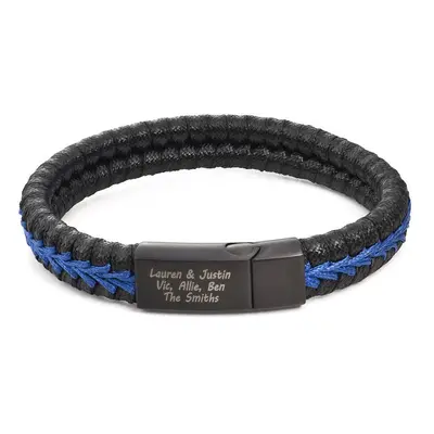 Men Flat Blue Leather Braided Bracelet