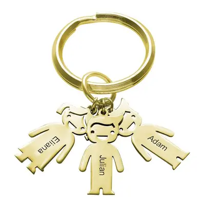 Personalised Keychain with Children Charms in 18ct Gold Plating