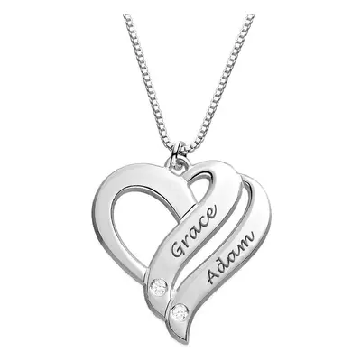 Two Hearts Forever One Necklace with Diamonds in Sterling Silver