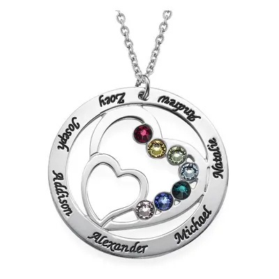 Heart in Heart Birthstone Necklace for Mums in Sterling Silver