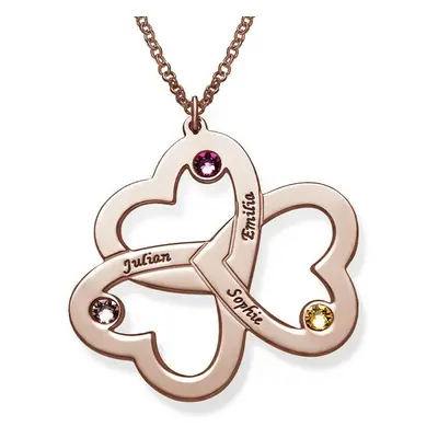 Personalised Triple Heart Necklace with Birthstones in 18ct Rose Gold Plating