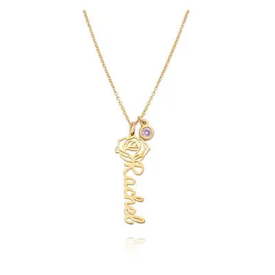 Blooming Birth Flower Name Necklace with Birthstone in 18ct Gold Plating