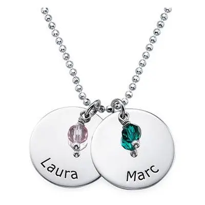 Grandma Disc Necklace with Birthstones in Sterling Silver