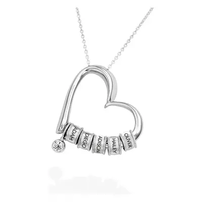 Charming Heart Necklace with Engraved Beads and 0.25ct Diamond in Sterling Silver