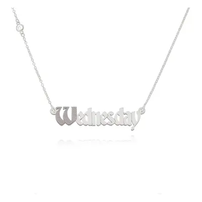 Wednesday Textured Gothic Name Necklace with Diamond in Sterling Silver