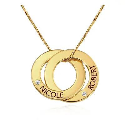 Russian Ring Necklace with 2 Rings and Diamonds in 18ct Gold Vermeil