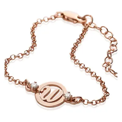 Halo Initial Bracelet with Cubic Zirconia in 18ct Rose Gold Plating