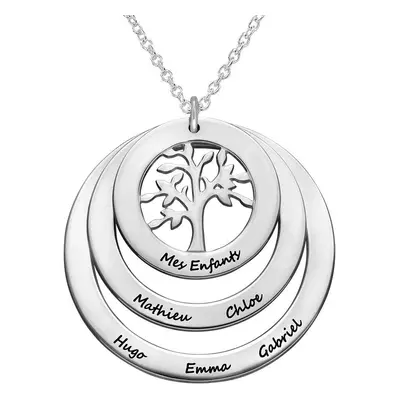 Family Circle Necklace with Hanging Family Tree in Premium Silver