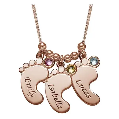 Mum Jewellery - Baby Feet Necklace with Birthstones in 18ct Rose Gold Plating