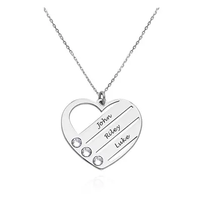 Terry Birthstone Heart Necklace with Engraved Names in 10ct Solid White Gold