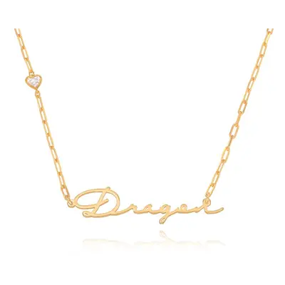 Signature Link Chain Name Necklace with Heart Diamond in 18ct Gold Plating