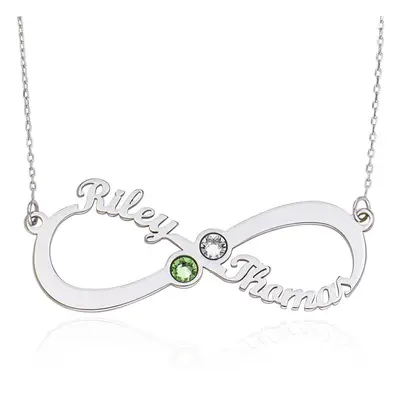 Infinity Name Necklace with Birthstones in 10ct Solid White Gold