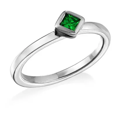 Sterling Silver Stackable Emerald Green Rhombus Ring