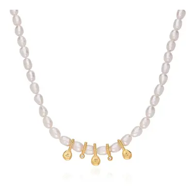 Julia Pearl Initial Necklace with Diamonds in 18ct Gold Plating