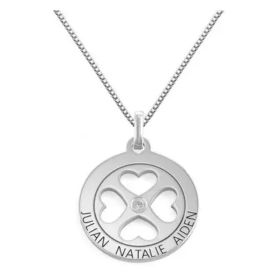 Four Leaf Clover Heart in Circle Pendant Necklace in Silver - Mini design