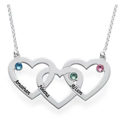 Intertwined Hearts Necklace with Birthstones in Sterling Silver