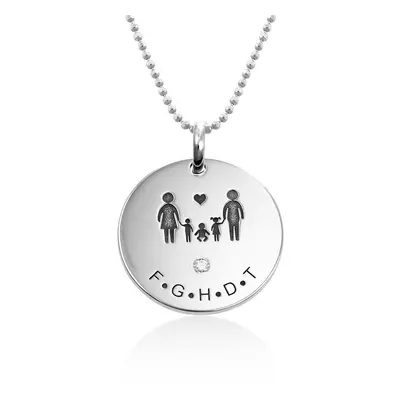 Family / Mum Initial Necklace with Diamond in Sterling Silver