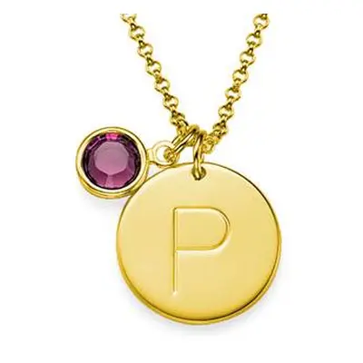 Initial Pendant and Birthstone Necklace in 18ct Gold Plating