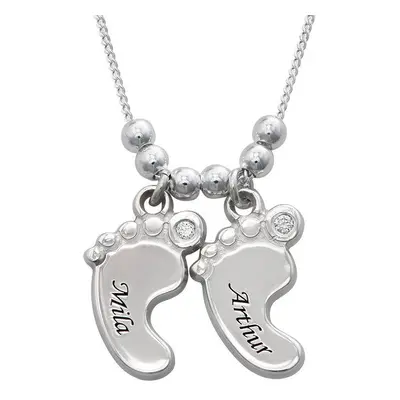 Mum Jewellery - Baby Feet Necklace with Diamonds in Sterling Silver