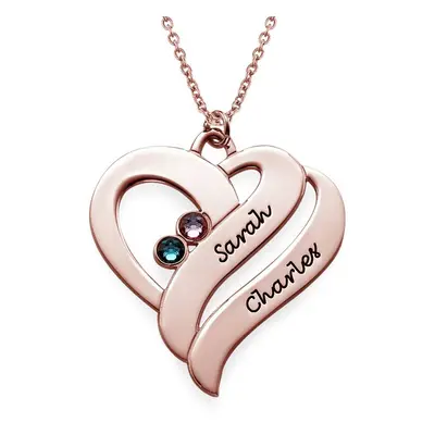 Two Hearts Forever One Necklace with Birthstones in 18ct Rose Gold Plating