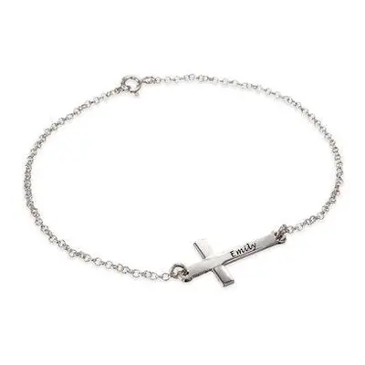 Personalised Side Cross Bracelet in Sterling Silver