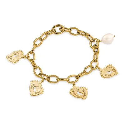 Mum Bracelet with Baby Feet Charms in Gold Vermeil