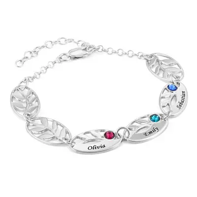 Mother Leaf Bracelet with Engravings in Sterling Silver