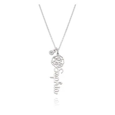 Blooming Birth Flower Name Necklace with Diamond in Sterling Silver